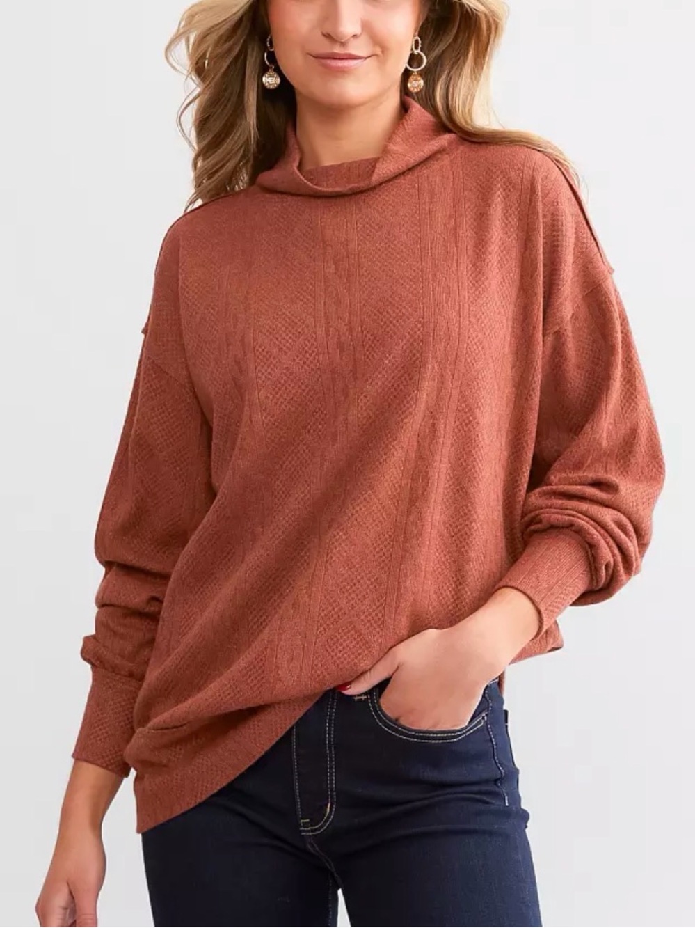 BKE Cowl Neck Knit Top Rust Red Size Large